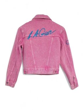 L.A. Gear x Forever 21 Pink Cropped Denim Jacket Y2K Logo Acid Wash Size M
